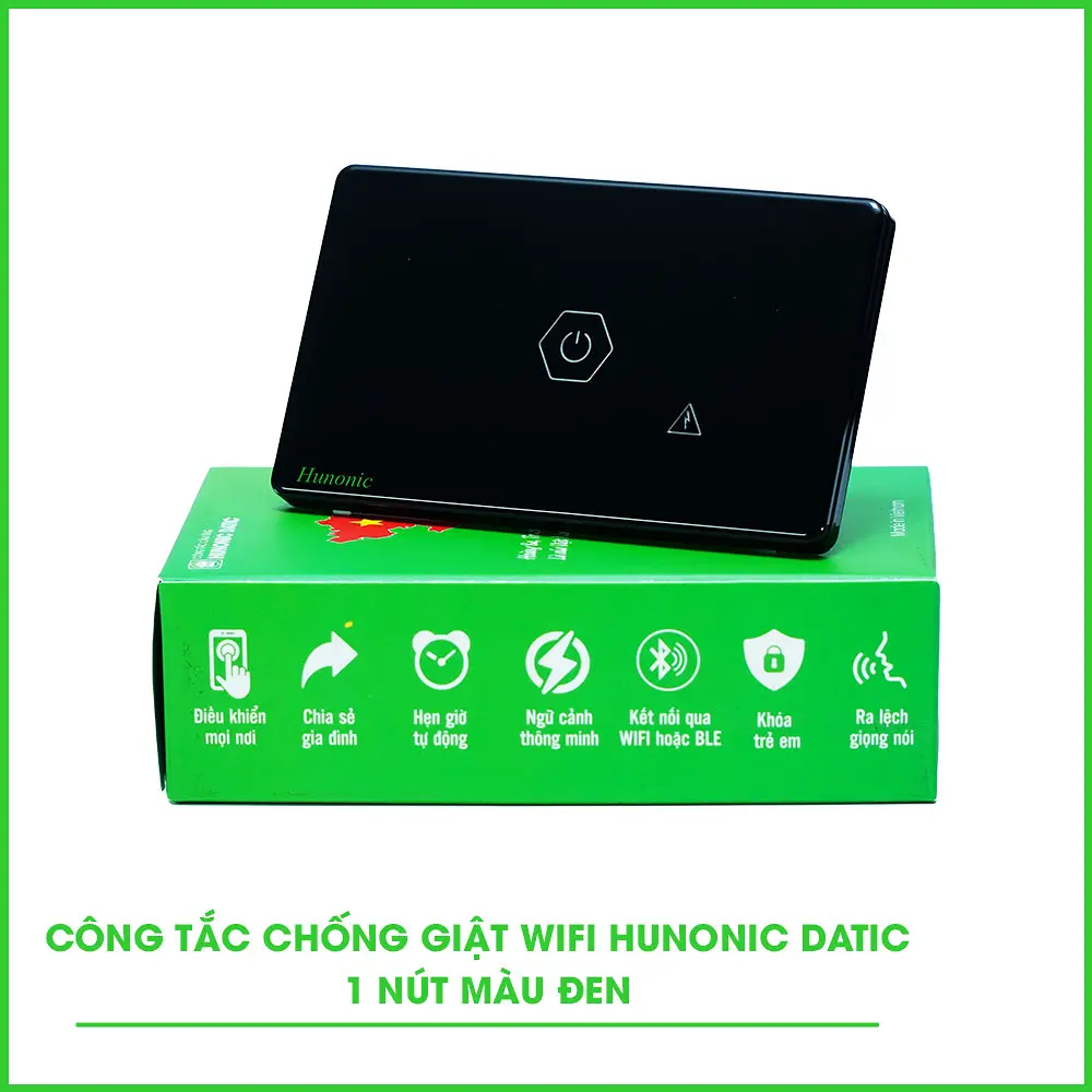 Công Tắc Chống Giật Wifi Hunonic Datic Màu Đen