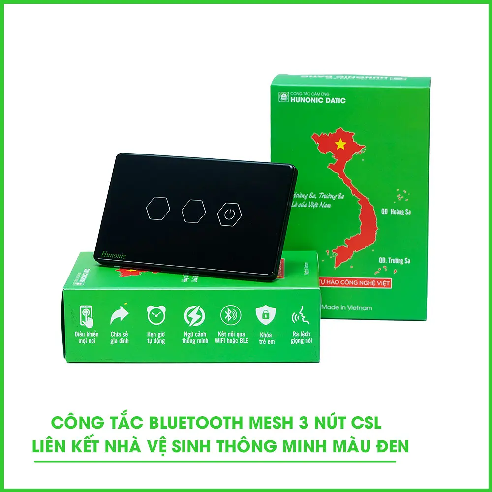 Công Tắc Cảm Ứng 3 Nút BLE Mesh Hunonic Datic Màu Đen