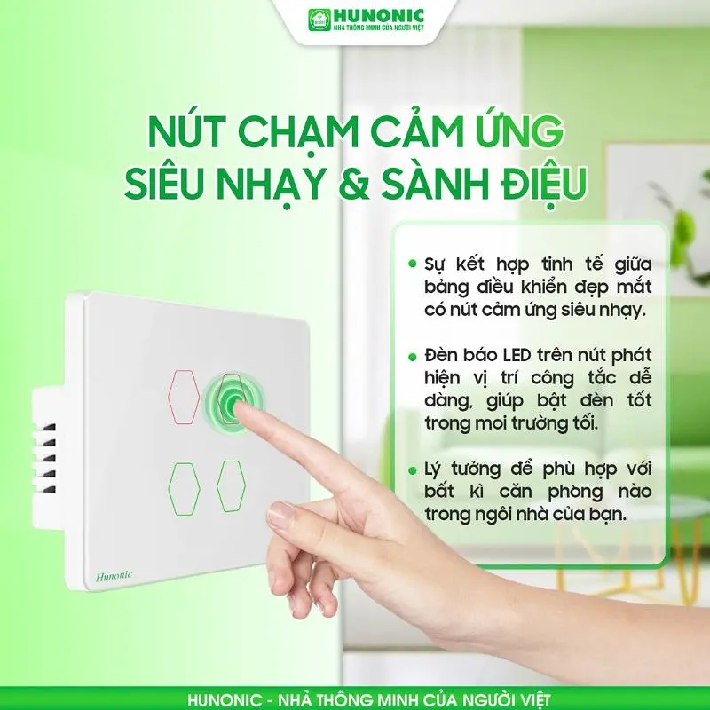Công Tắc Cảm Ứng Wifi 2 Nút kèm ổ Hunonic Datic Màu Trắng - Ảnh 5