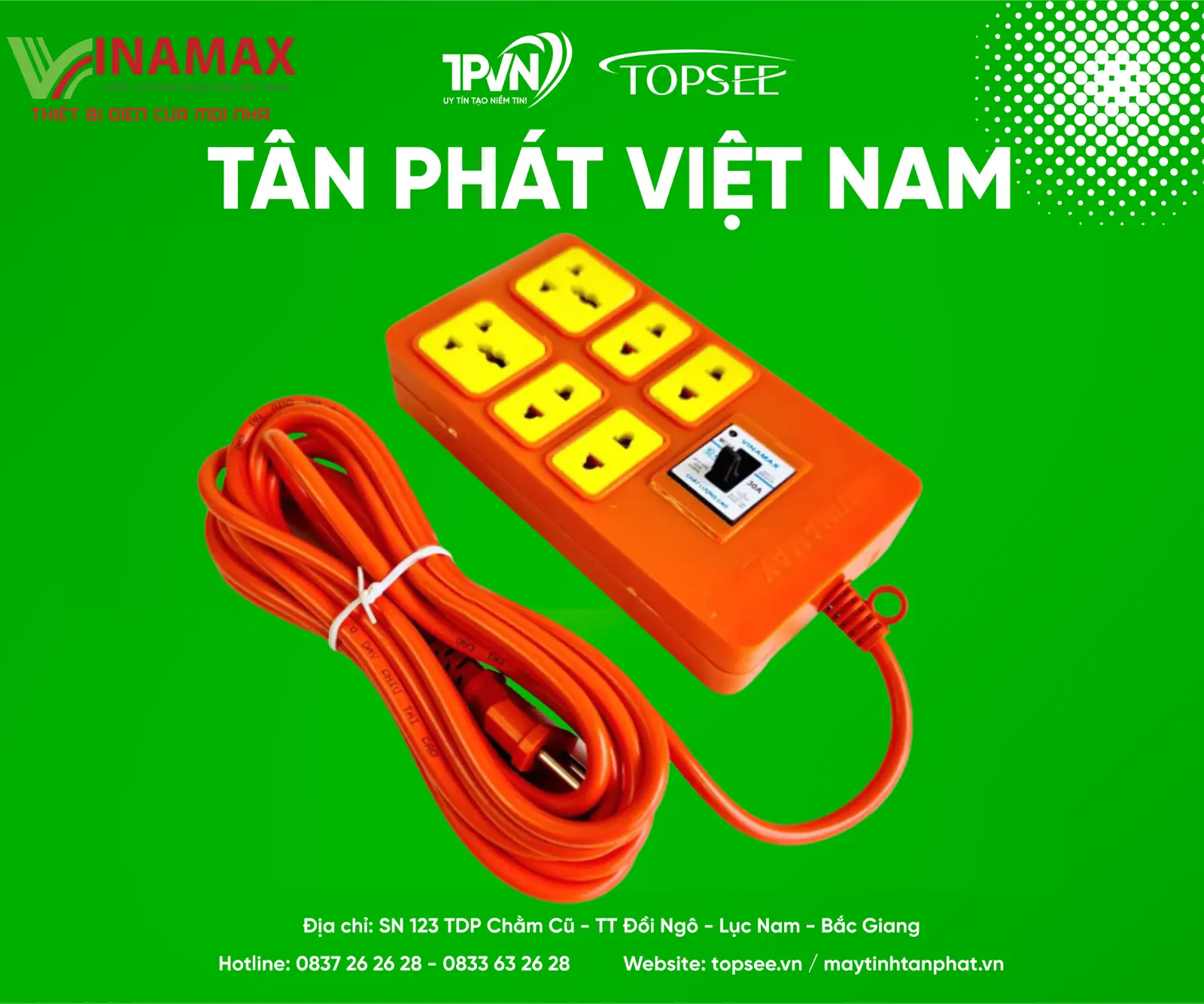 Ổ cắm điện 6 lỗ lõi sứ CB30A Vinamax | Dùng nồi lẩu, bếp từ, sạc xe điện