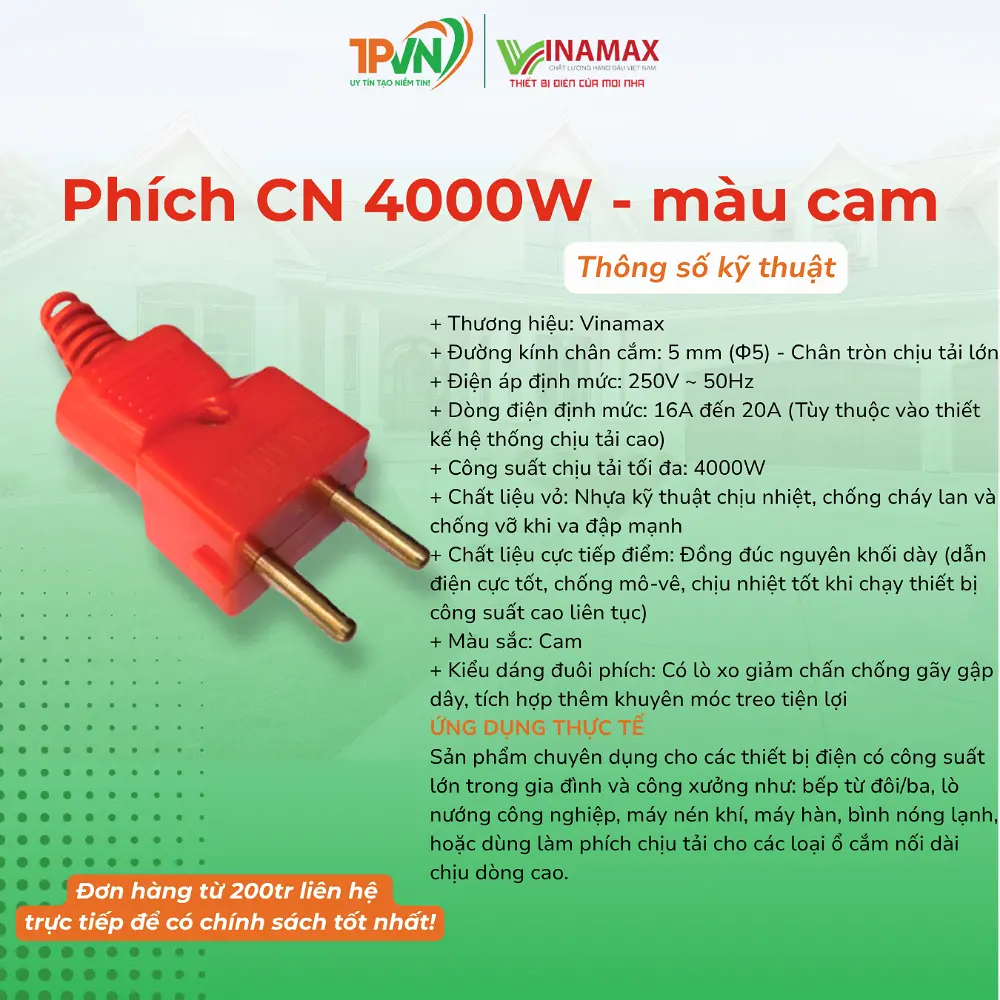 Phích Công Nghiệp 4000W- màu cam - PC4000 - VINAMAX - Ảnh 3