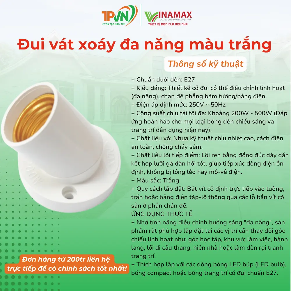 Đui vát xoáy đa năng - màu trắng - V4T - VINAMAX - Ảnh 4