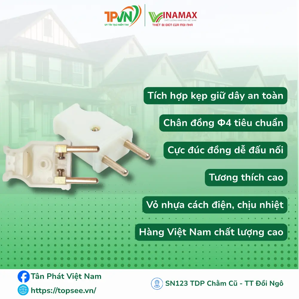 Phích dây trắng Ф4, có kẹp - B4 - VINAMAX - Ảnh 2