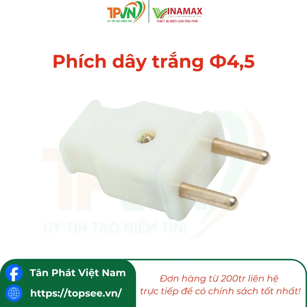Phích dây trắng Ф4,5 - PT4.5 - VINAMAX