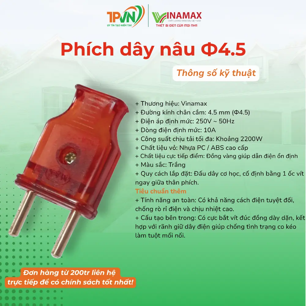Phích dây nâu Ф4,5 – PN4.5 – VINAMAX - Ảnh 3