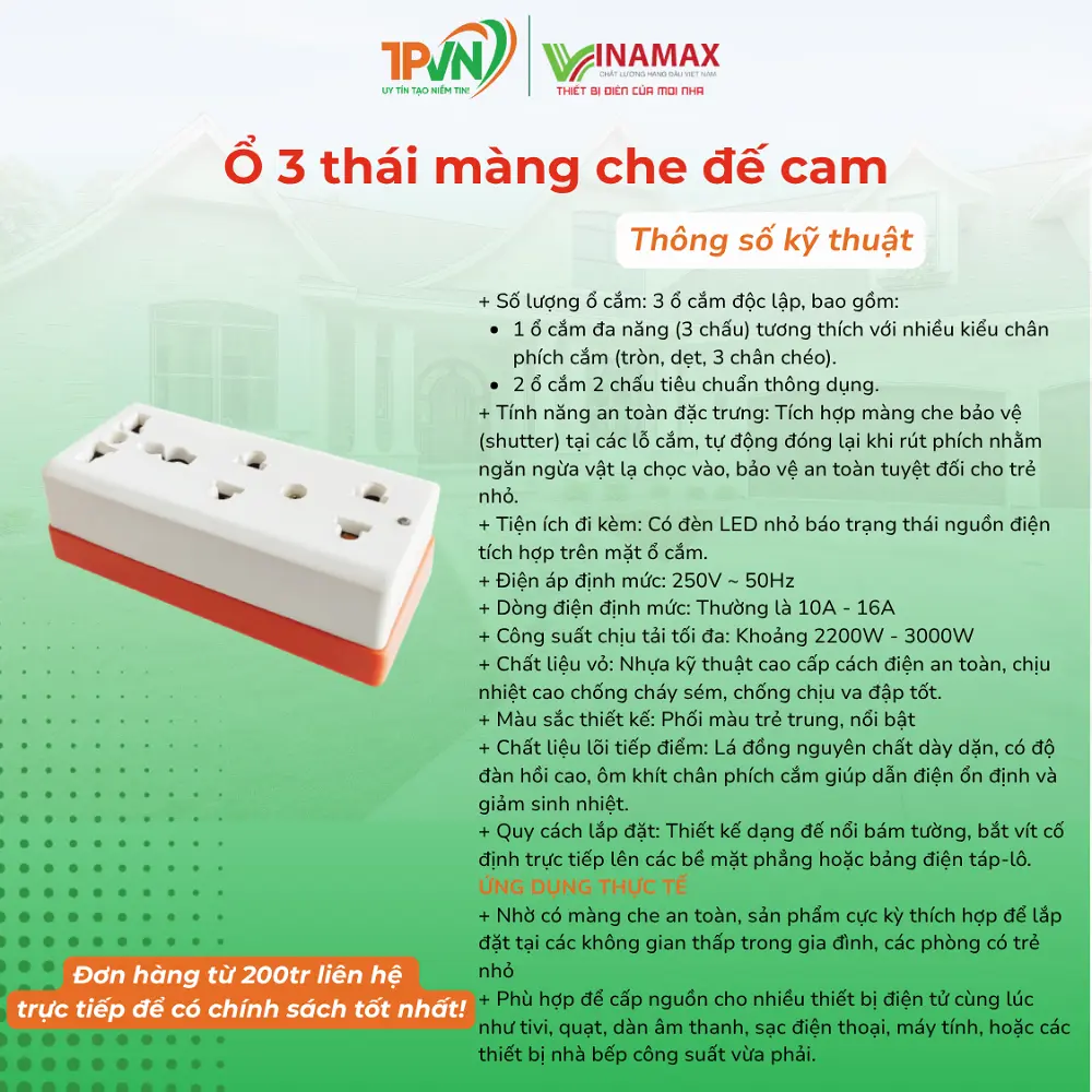 Ổ 3 thái màng che đế cam - 3M4C - VINAMAX - Ảnh 3