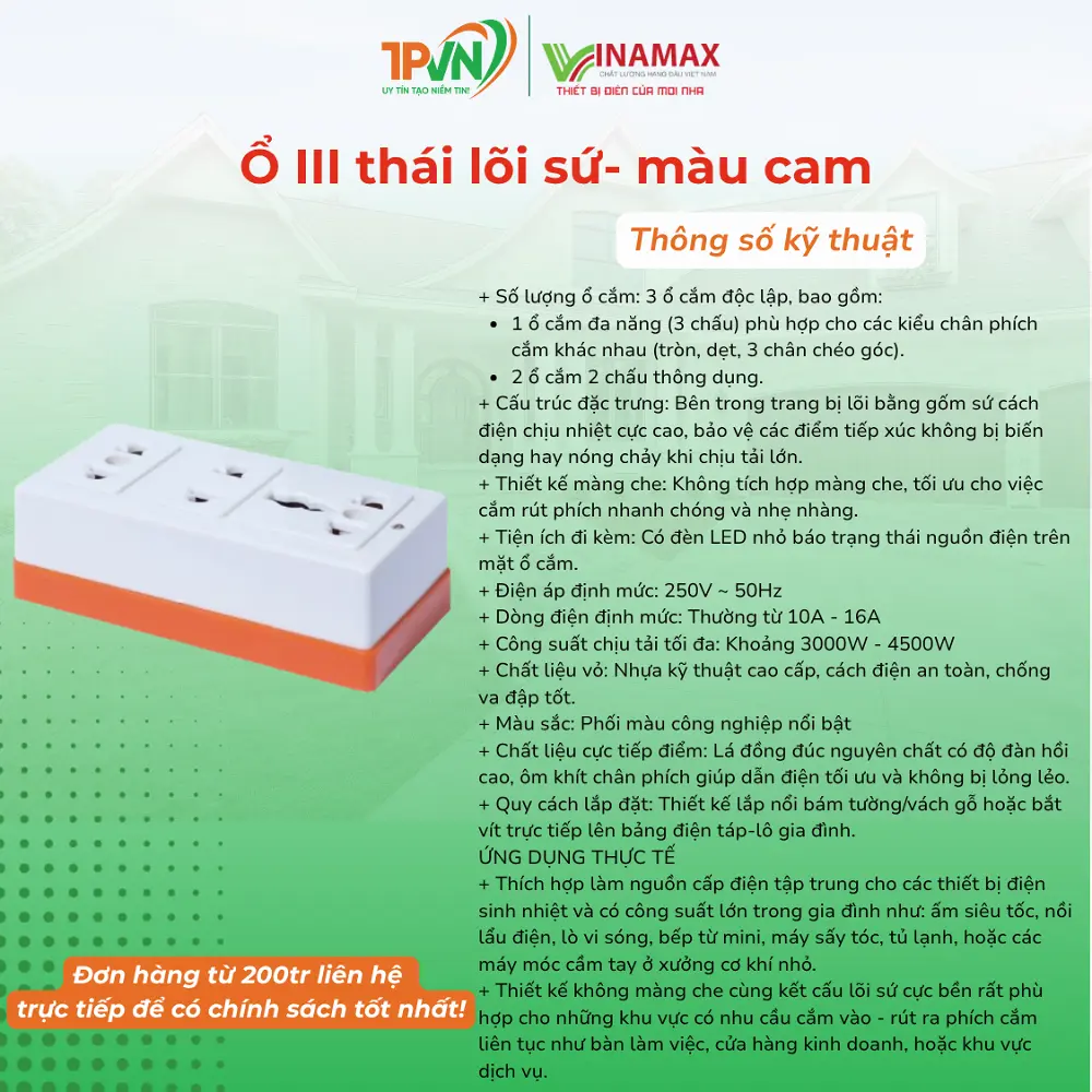 Ổ III thái lõi sứ- màu cam - 3P6C -VINAMAX - Ảnh 3