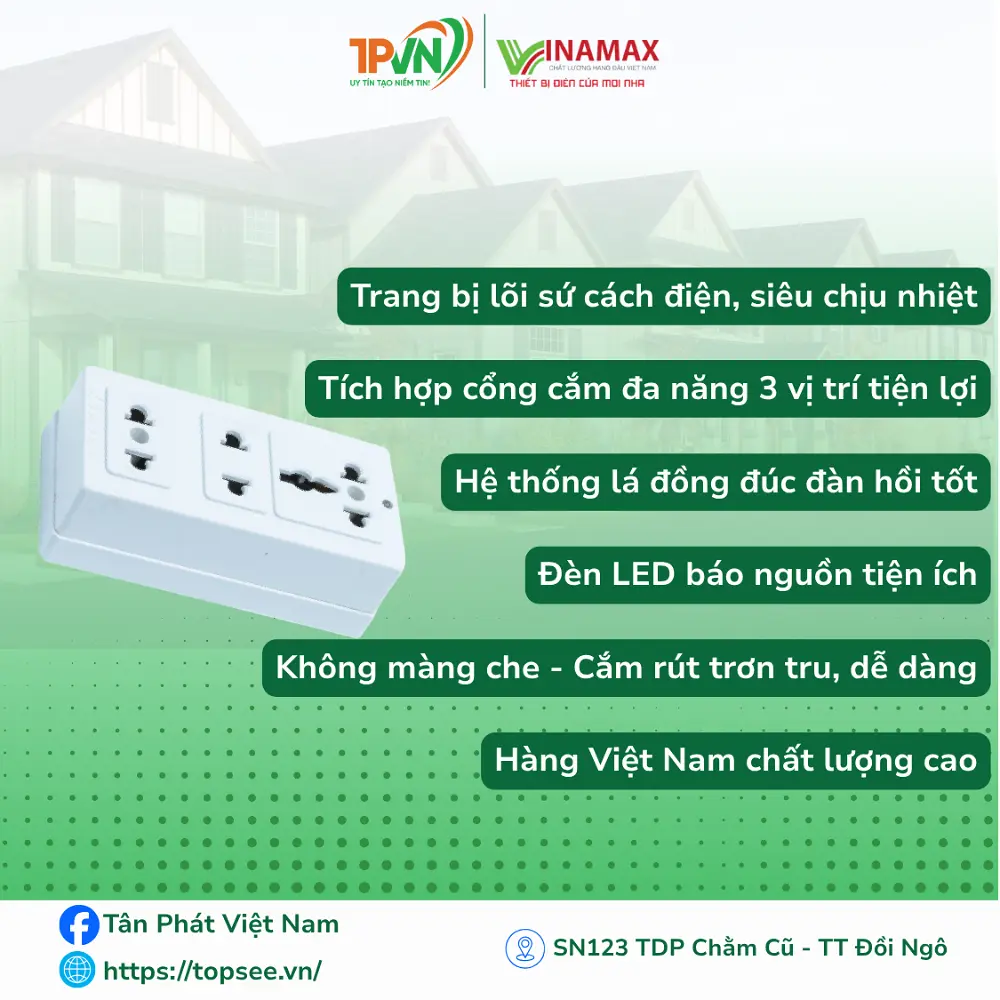 Ổ III thái lõi sứ- màu trắng - 3P6T -VINAMAX - Ảnh 2