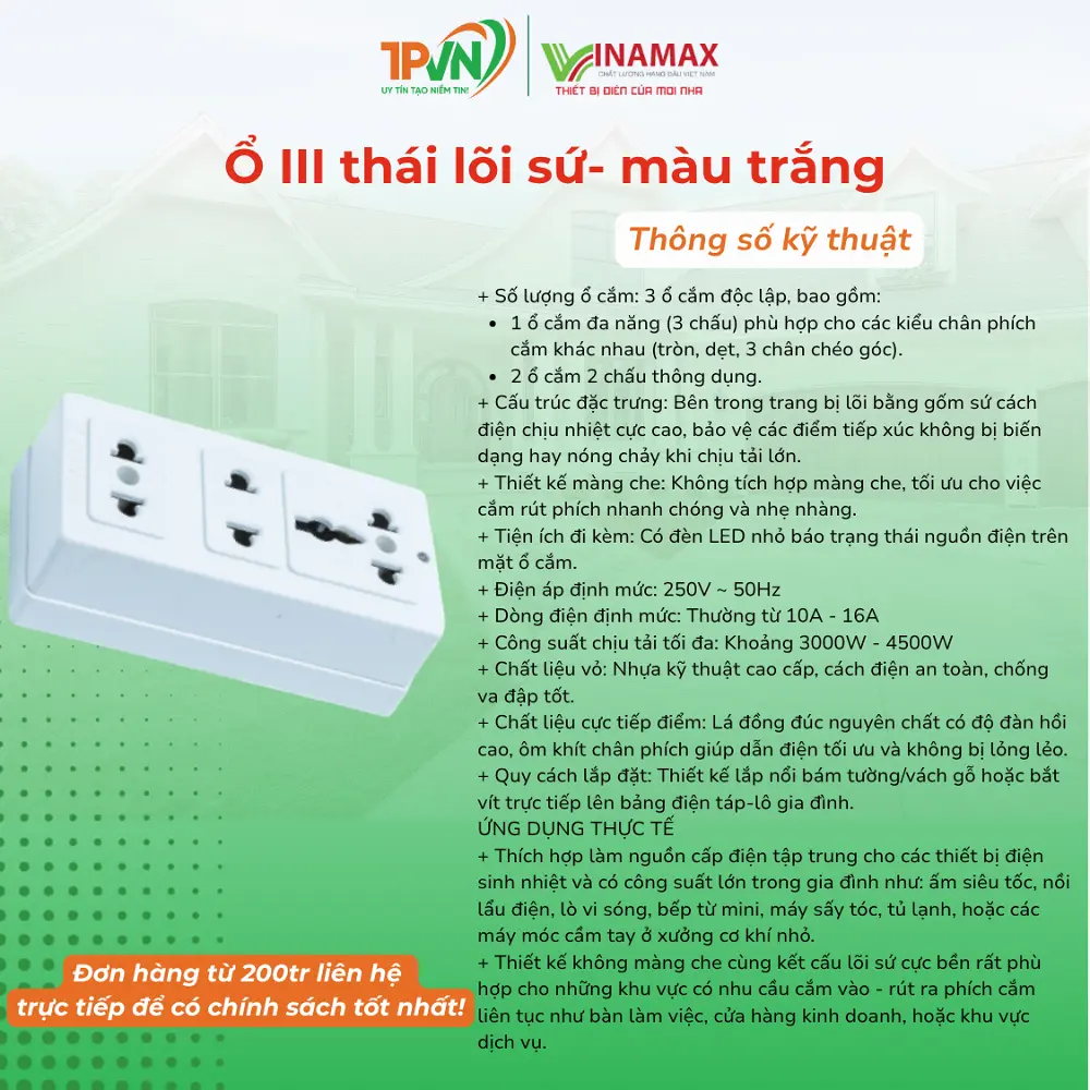 Ổ III thái lõi sứ- màu trắng - 3P6T -VINAMAX - Ảnh 3
