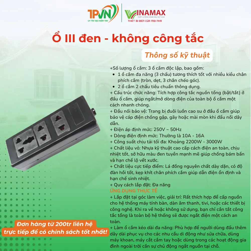 Ổ III đen - không công tắc - Đ30 - VINAMAX - Ảnh 3