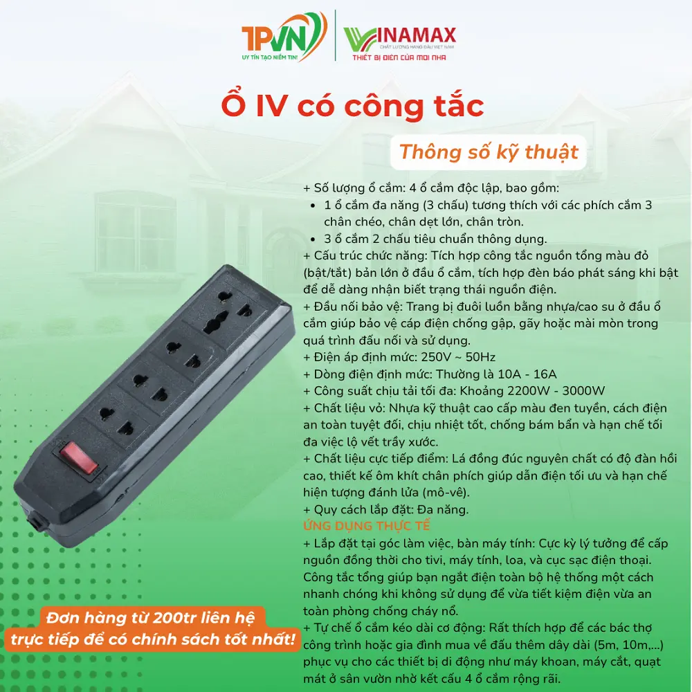 Ổ IV có công tắc - Đ41 - VINAMAX - Ảnh 3