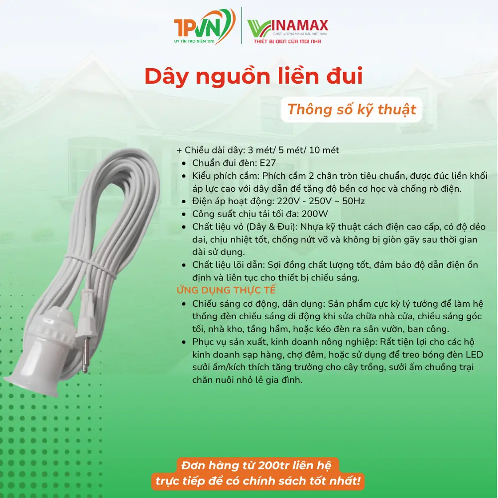 Dây nguồn liền đui 200W DĐ3/DĐ5/DĐ10 - VINAMAX - Ảnh 3