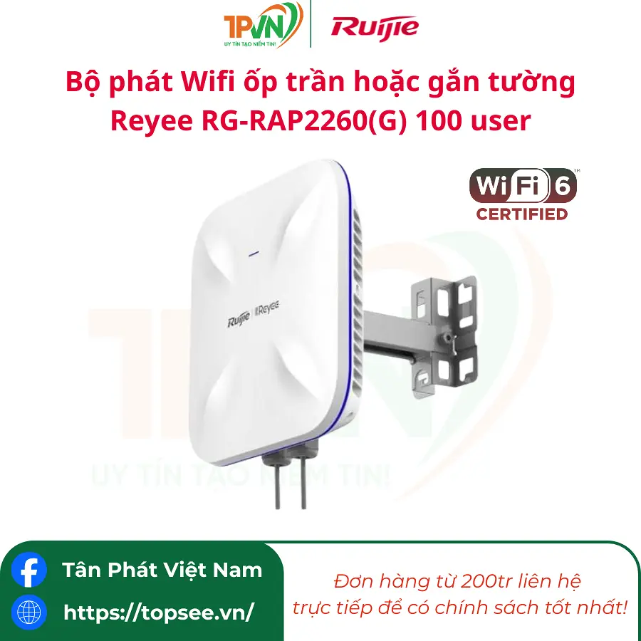 Bộ phát Wifi ốp trần hoặc gắn tường Reyee RG-RAP2260(G) 100 user - Ảnh 4