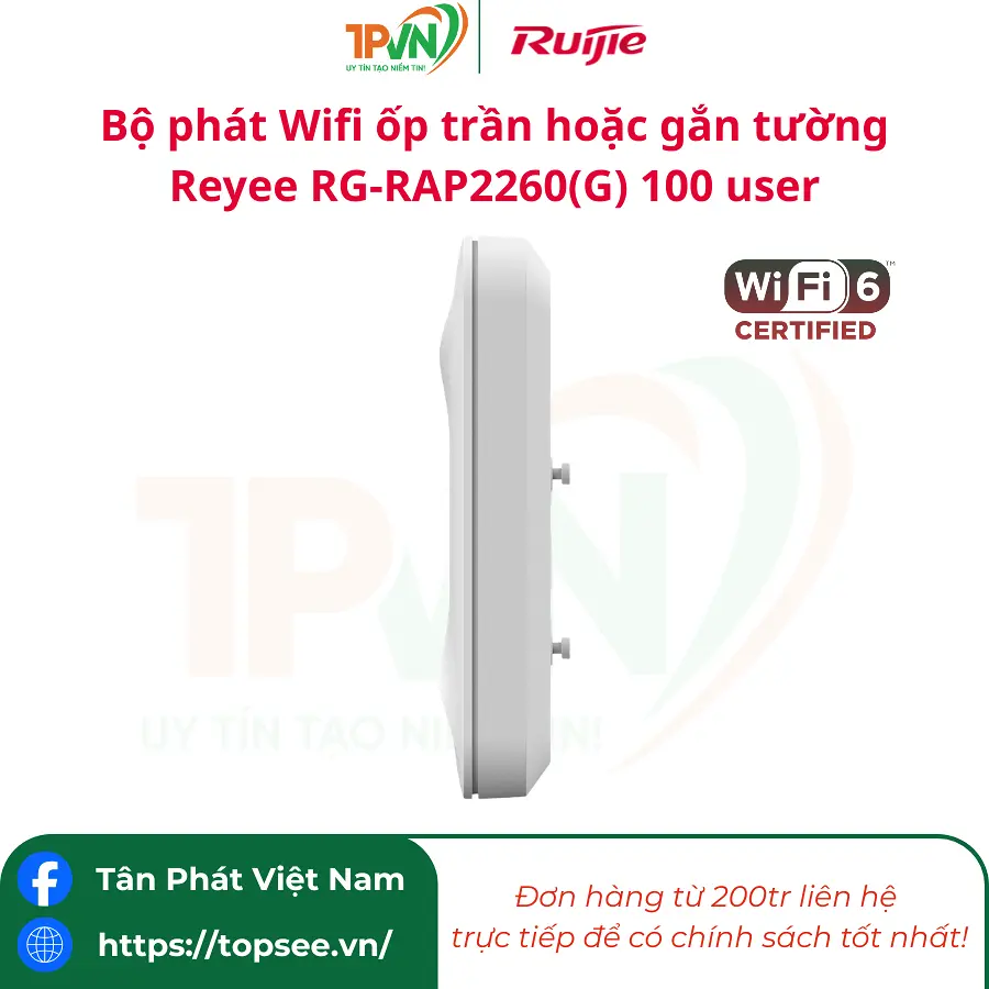 Bộ phát Wifi ốp trần hoặc gắn tường Reyee RG-RAP2260(G) 100 user - Ảnh 5