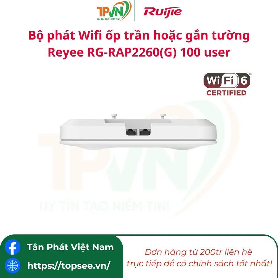 Bộ phát Wifi ốp trần hoặc gắn tường Reyee RG-RAP2260(G) 100 user - Ảnh 6