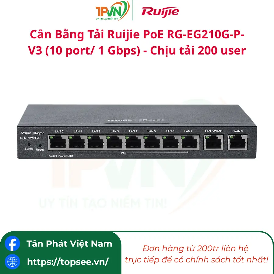 Cân Bằng Tải Ruijie PoE RG-EG210G-P-V3 (10 port/ 1 Gbps) - Chịu tải 200 user