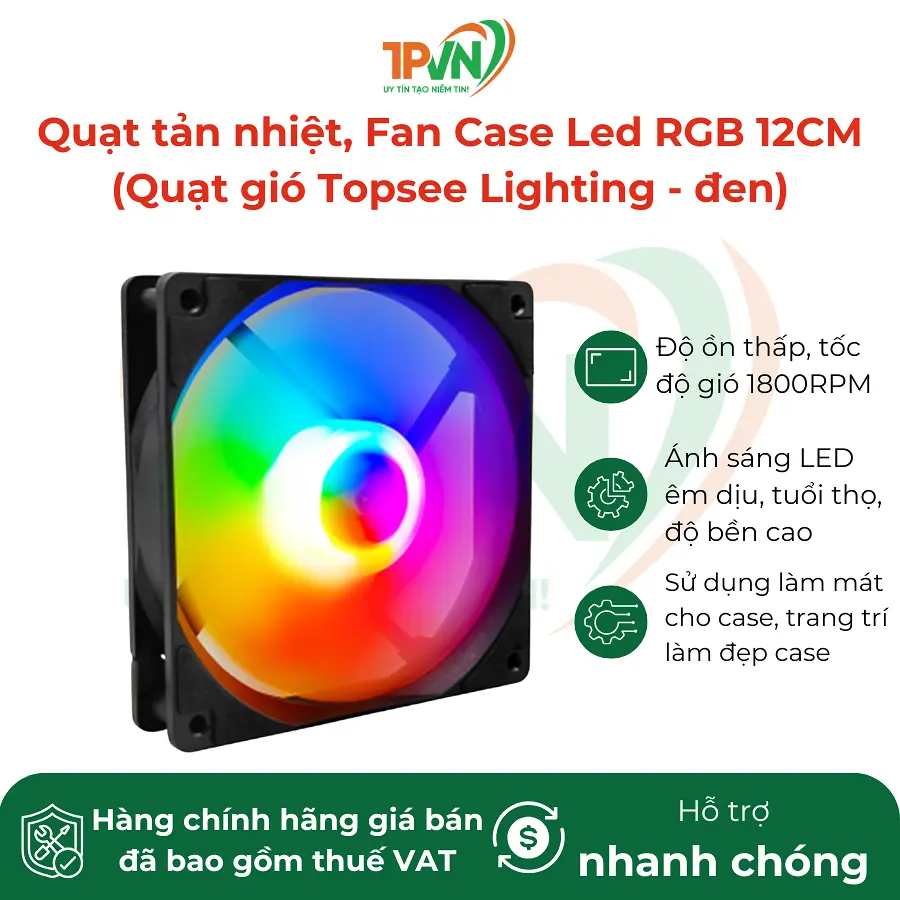 Quạt tản nhiệt, Fan Case Led RGB 12CM (Quạt gió Topsee Lighting - đen)