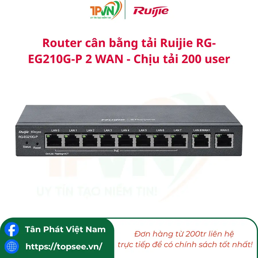 Router cân bằng tải Ruijie RG-EG210G-P 2 WAN - Chịu tải 200 user