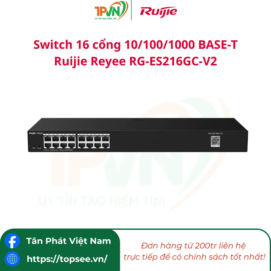 Switch 16 cổng 10/100/1000 BASE-T Ruijie Reyee RG-ES216GC-V2