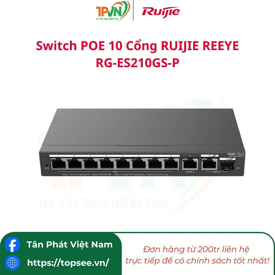 Switch POE 10 Cổng RUIJIE REEYE RG-ES210GS-P