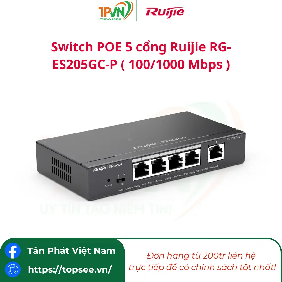 Switch POE 5 cổng Ruijie RG-ES205GC-P ( 100/1000 Mbps ) - Ảnh 6