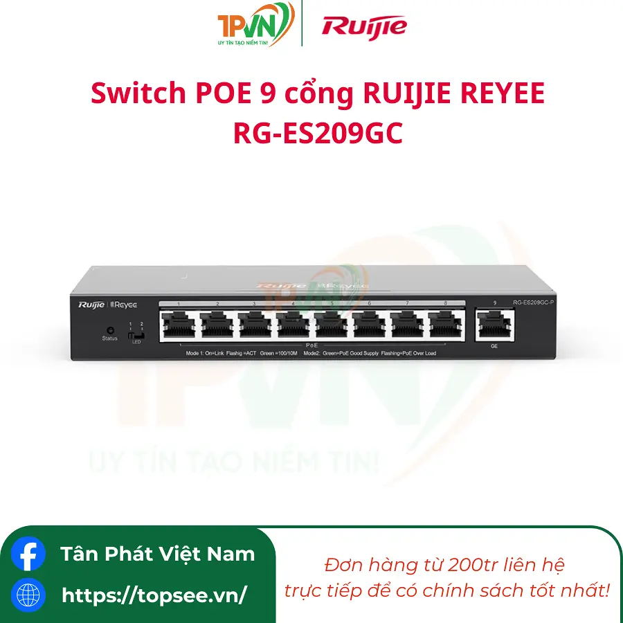 Switch POE 9 cổng RUIJIE REYEE RG-ES209GC-P (1000M) - Ảnh 2