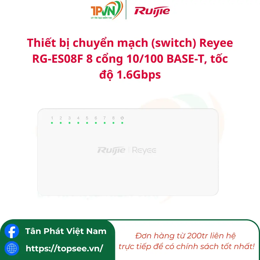 Thiết bị chuyển mạch (switch) Reyee RG-ES08F 8 cổng 10/100 BASE-T, tốc độ 1.6Gbps - Ảnh 3