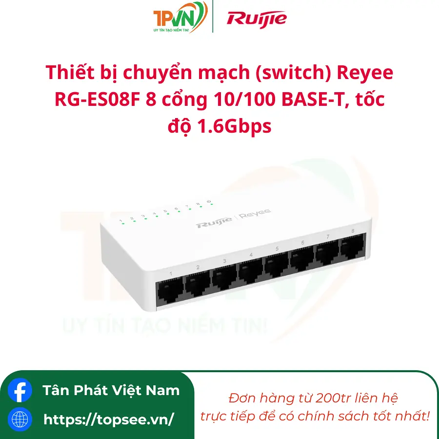 Thiết bị chuyển mạch (switch) Reyee RG-ES08F 8 cổng 10/100 BASE-T, tốc độ 1.6Gbps
