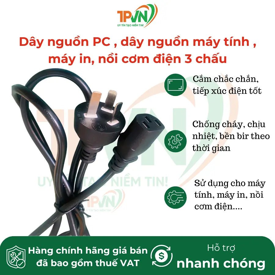 Dây nguồn PC , dây nguồn máy tính , máy in, nồi cơm điện 3 chấu - Ảnh 4