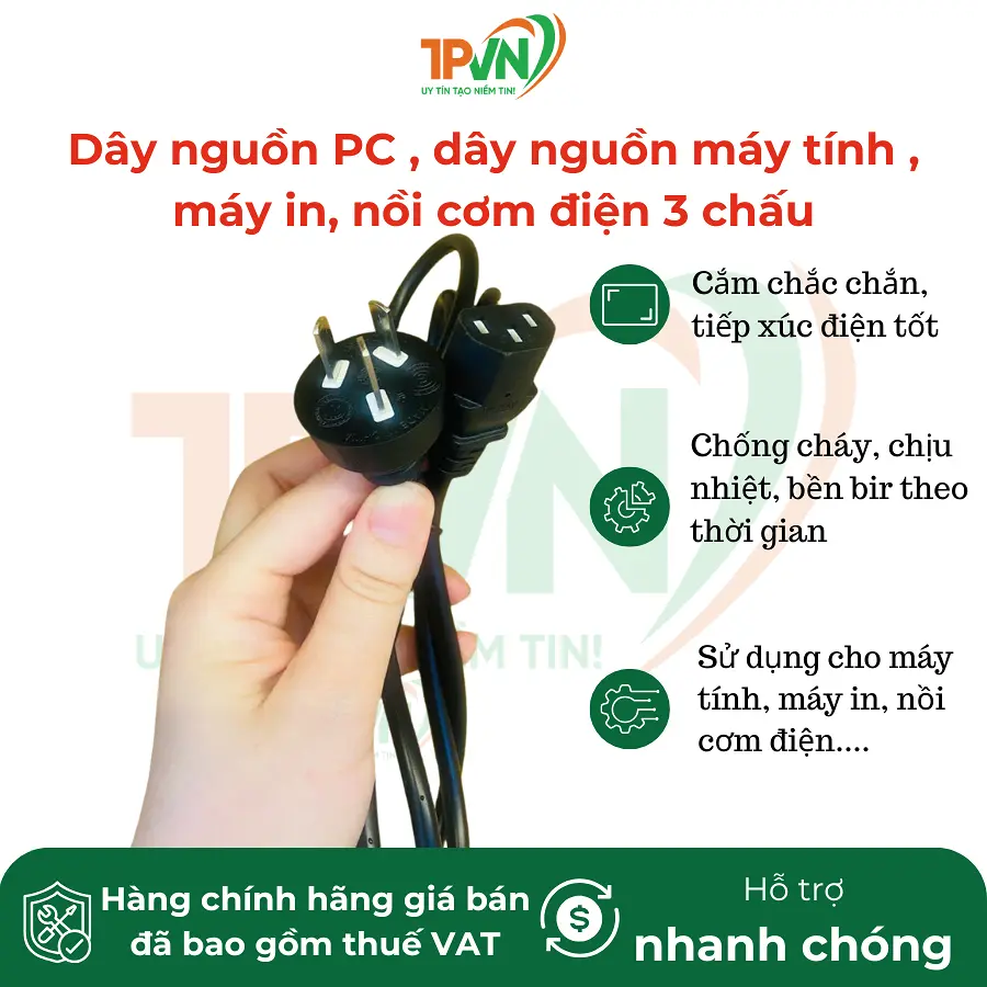Dây nguồn PC , dây nguồn máy tính , máy in, nồi cơm điện 3 chấu