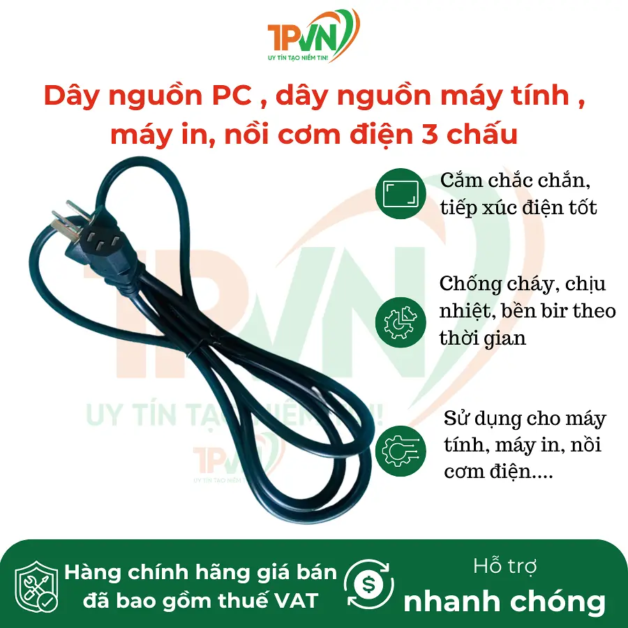 Dây nguồn PC , dây nguồn máy tính , máy in, nồi cơm điện 3 chấu - Ảnh 2