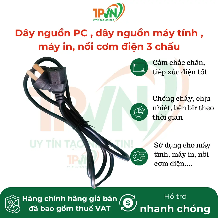 Dây nguồn PC , dây nguồn máy tính , máy in, nồi cơm điện 3 chấu - Ảnh 3