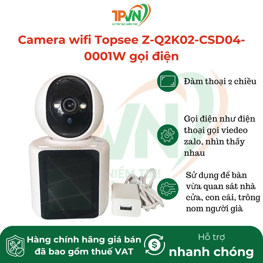 Camera wifi Topsee Gọi Video Call Nói Chuyện 2 Chiều Trực Tiếp, Xoay 360 Độ, Màn Hình 2.8 inch