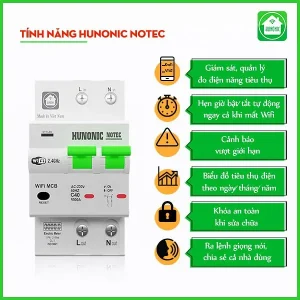 Aptomat Cầu Dao Wifi Thông Minh Đo Năng Lượng Hunonic Notec