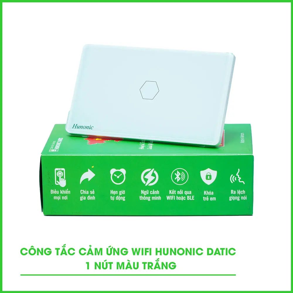 Công Tắc Cảm Ứng 1 Nút Wifi Hunonic Datic Màu Trắng