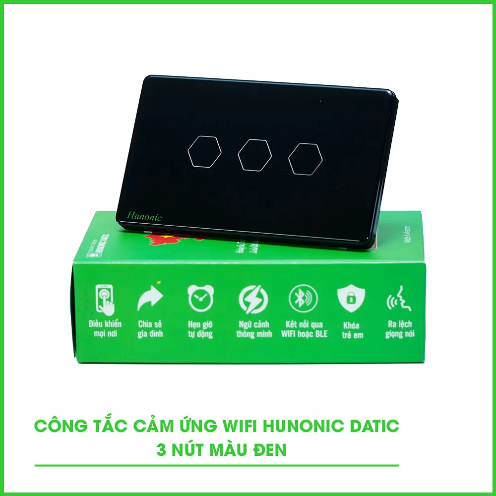 Công tắc cảm ứng BLE hunonic datic 3 nút, chống giật, màu đen/ màu trắng - Ảnh 2